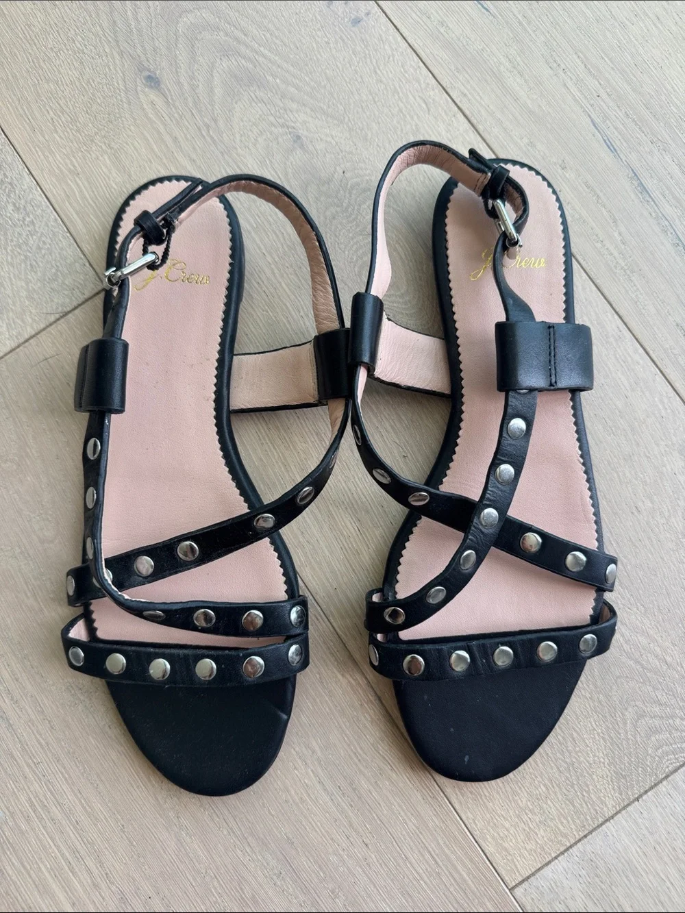 J. Crew Black Studded Strappy Flat Sandals
